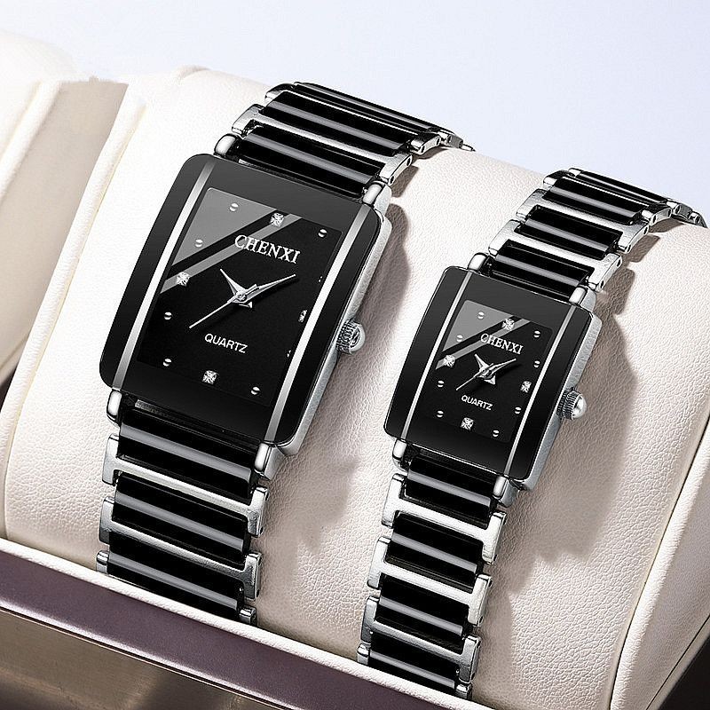 2024新款品牌情侶手錶全自動機械錶石英錶男表女表方形鑲鑽陶瓷表