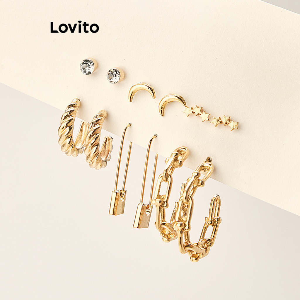 Lovito 女士休閒蝴蝶珍珠金屬套裝耳環 LCS02022