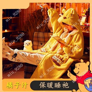 維尼熊鼕季睡衣女加厚加絨網紅可愛維尼小熊睡袍保暖法蘭絨浴袍傢居服