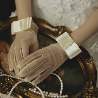 新娘結婚手套 全指珍珠手套 婚慶婚禮寫真攝影拍照短手套 1043
