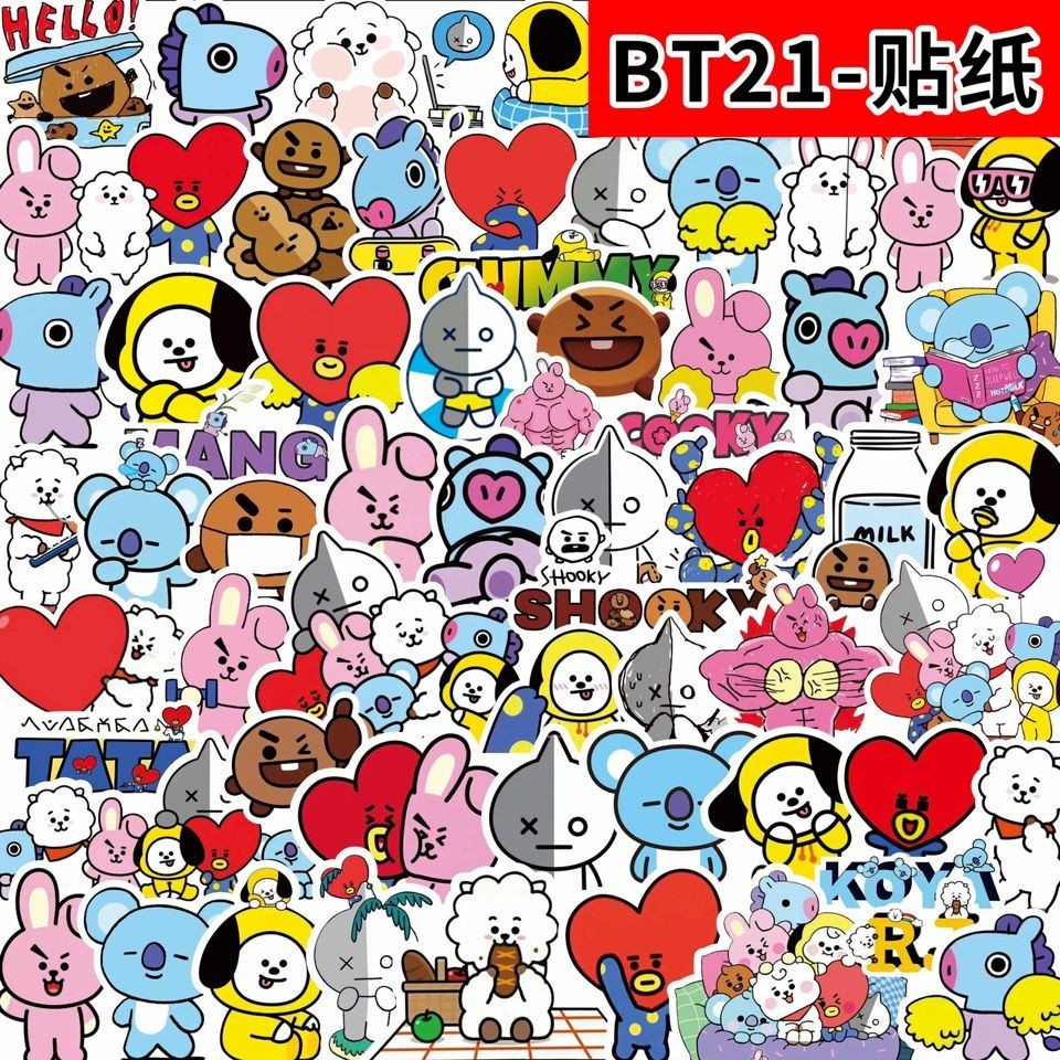 新品優惠 BTS 21貼紙 防彈少年團 可愛卡通表情貼創意素材手機殼電腦書本裝飾貼 偶像周邊
