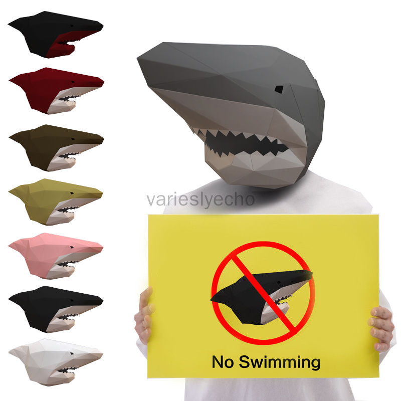 萬聖節派對恐怖大白鯊面具3D立體創意個性頭套手工diy製作折紙潮