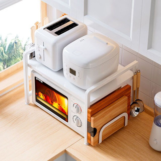 可伸縮廚房置物架微波爐架家用雙層檯面桌面電飯煲收納支架
