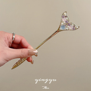 璀璨繁花~新中式精緻珍珠魚尾髮簪女短版金屬盤髮釵古風漢服簪子