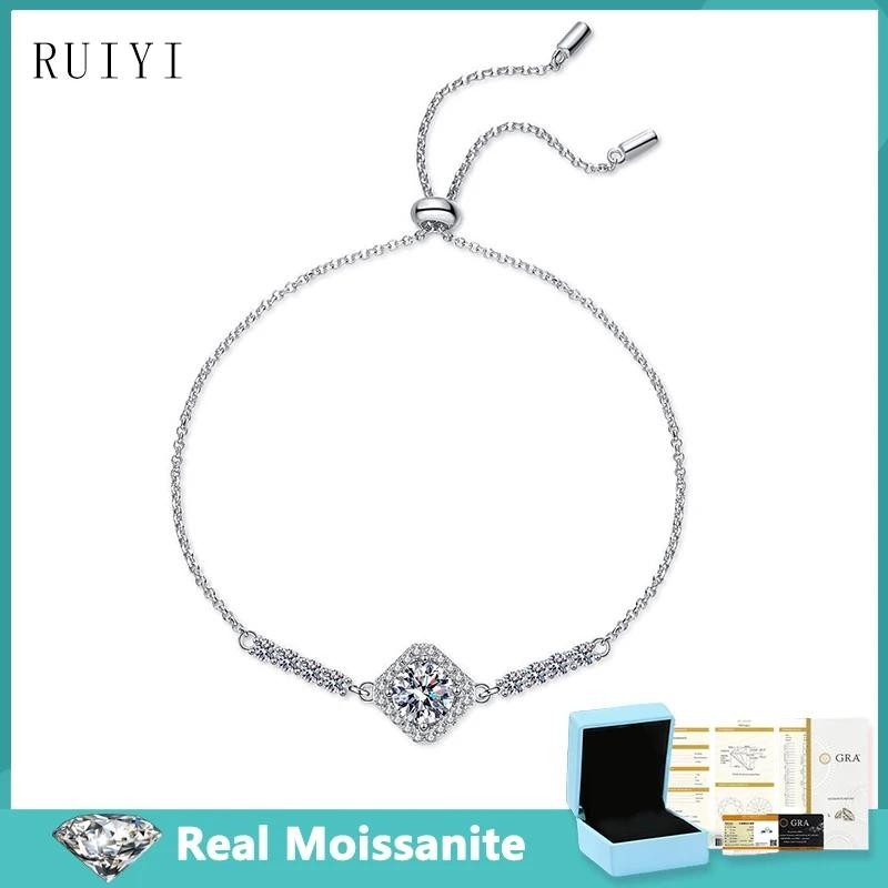 1 克拉 6.5 毫米真正的莫桑石方形包閃亮鑽石手鍊女士 925 純銀奢華珠寶禮物帶 GRA