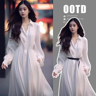 Miguo_2024年新款女裝 春裝搭配一整套 時尚法式襯衫長裙 海邊度假白色連衣裙