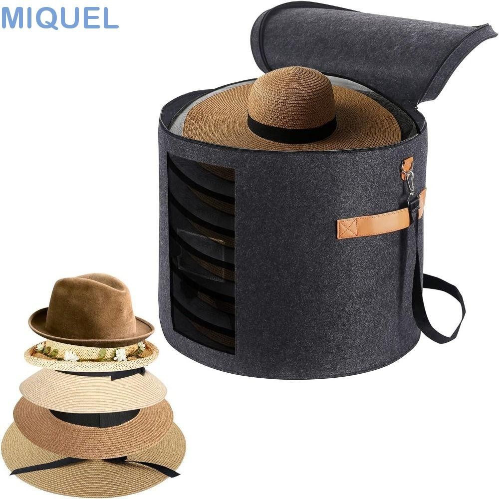 MIQUEL帽子收納盒,拉鏈蓋窗口帽子收納袋,可堆疊肩帶便攜式大容量牛仔帽容器婦女