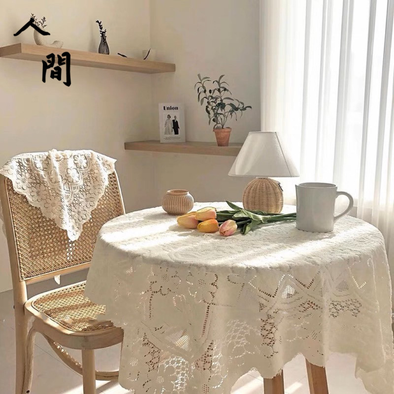 韓系ins蕾絲桌巾 簡約桌布 白色桌布 小清新桌布 少女心桌布 床頭櫃桌巾 桌墊 花邊桌布 人間