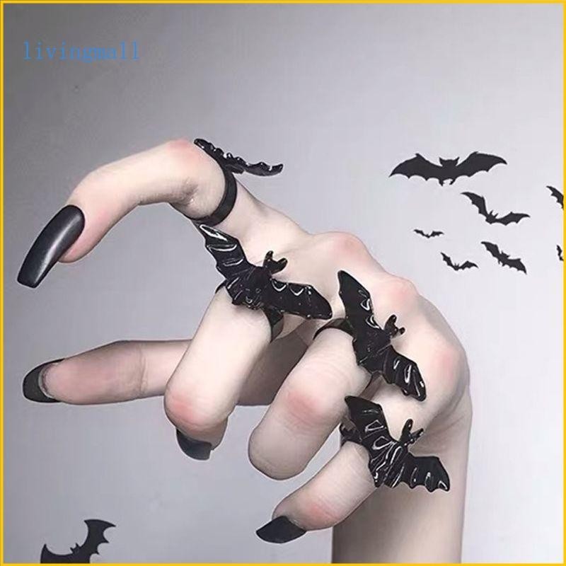 Livi 新奇彈力戒指帶萬聖節手指戒指哥特式黑色蝙蝠開口可調節戒指情侶首飾裝飾