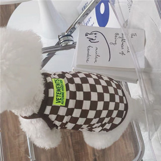 貝貝寵物 【3967人好評】棋盤格運動風夏季潮款寵物衣服防掉毛透氣貓咪泰迪背心