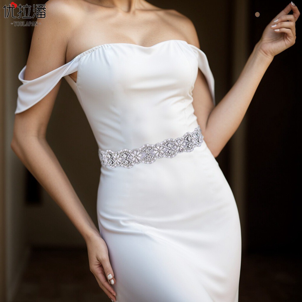 f優拉潘 S153跨境熱銷新品閃亮水鑽腰部裝飾新娘水鑽珍珠腰帶