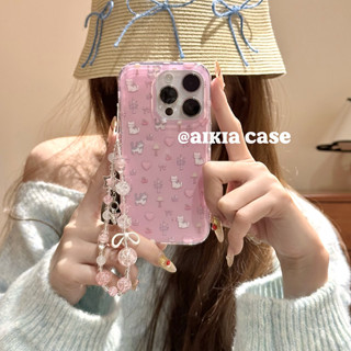 惠萬居春粉色愛心貓插畫適用於iphone 15pro手機殼16promax新款iphone13女款14pro雙層帶鏈iP