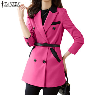 Zanzea 女式韓版拼色休閒雙排扣寬鬆長袖西裝外套