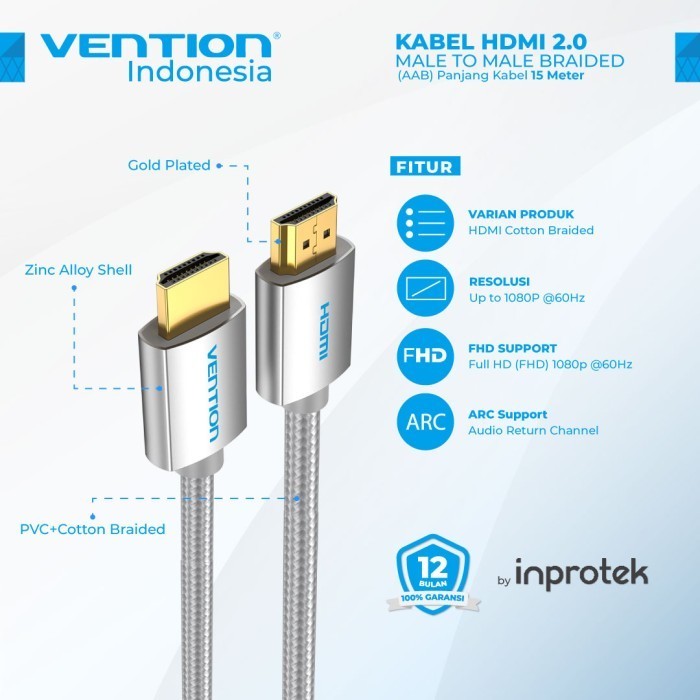 Vention AAB 15M Vention 電纜高速棉編織 HDMI v2.0 4K