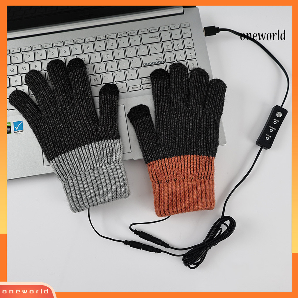 [ONE]1 雙 USB 加熱手套冬季暖手器溫度可調全指手套男女通用防滑針織手套