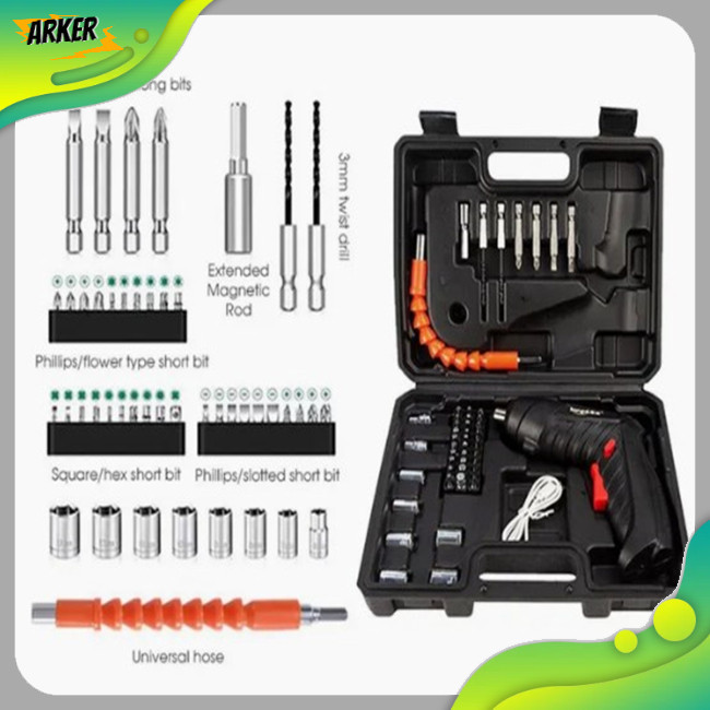 Areker 無線電動螺絲刀套裝 3.6V 1800mAh 電池可充電無繩鑽頭組合套件手