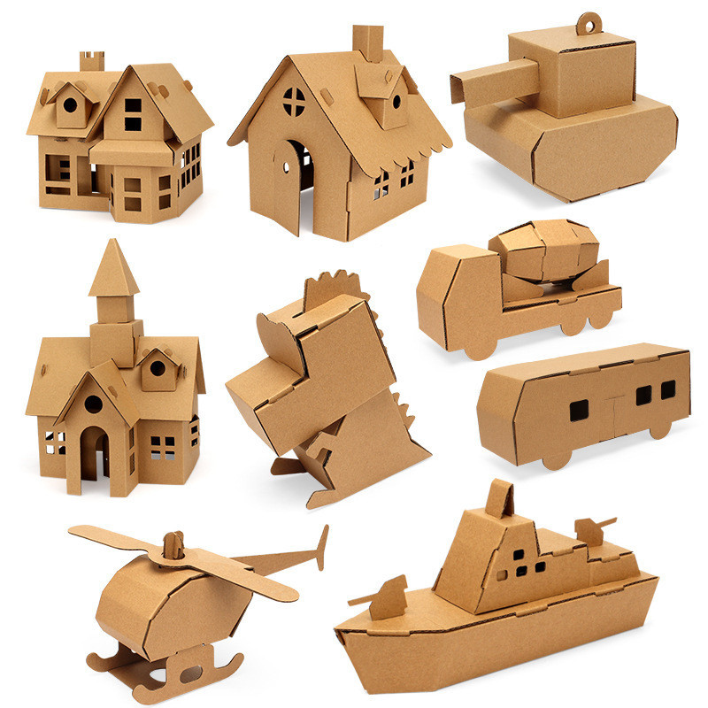幼兒園兒童手工DIY製作材料包塗鴉紙盒創意拼裝小屋房子學生紙板