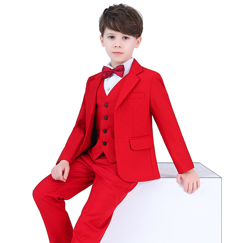 童裝兒童紅色西裝套裝男童禮服韓版休閒中大童表演花童小西裝外套