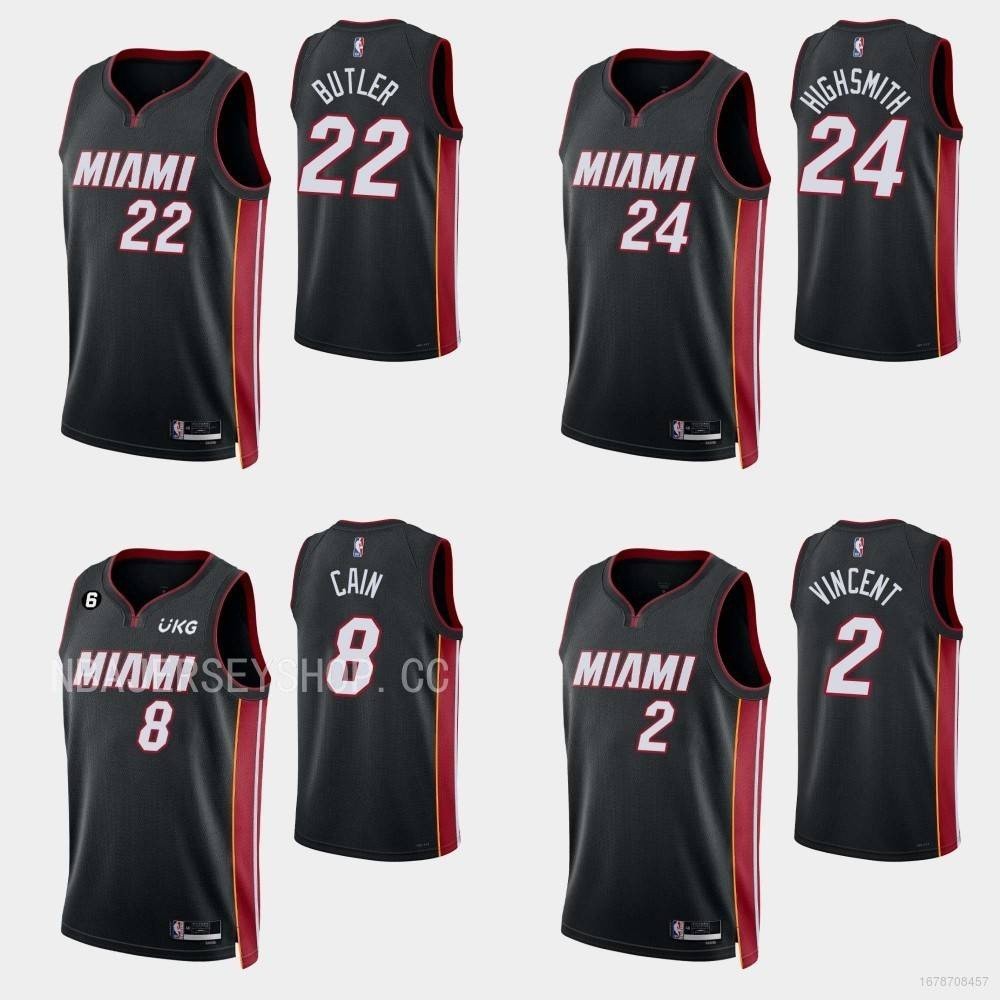 Qy 22-23 NBA籃球球衣邁阿密熱火隊高密管家凱恩文森特黑色男女T恤