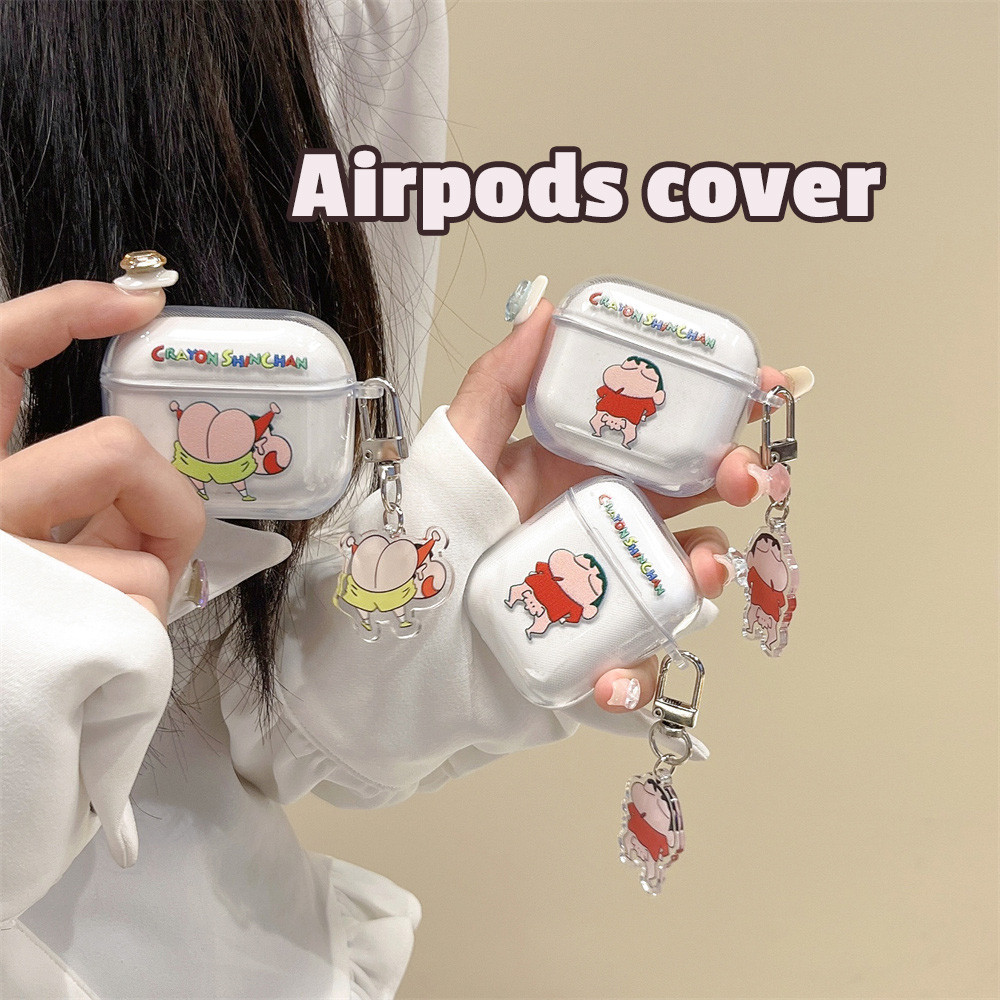 有趣的可愛蠟筆小新情侶 AirPods 保護套藍牙無線耳機軟透明保護套兼容 AirPods 1/2/3/Pro 耳塞耳機