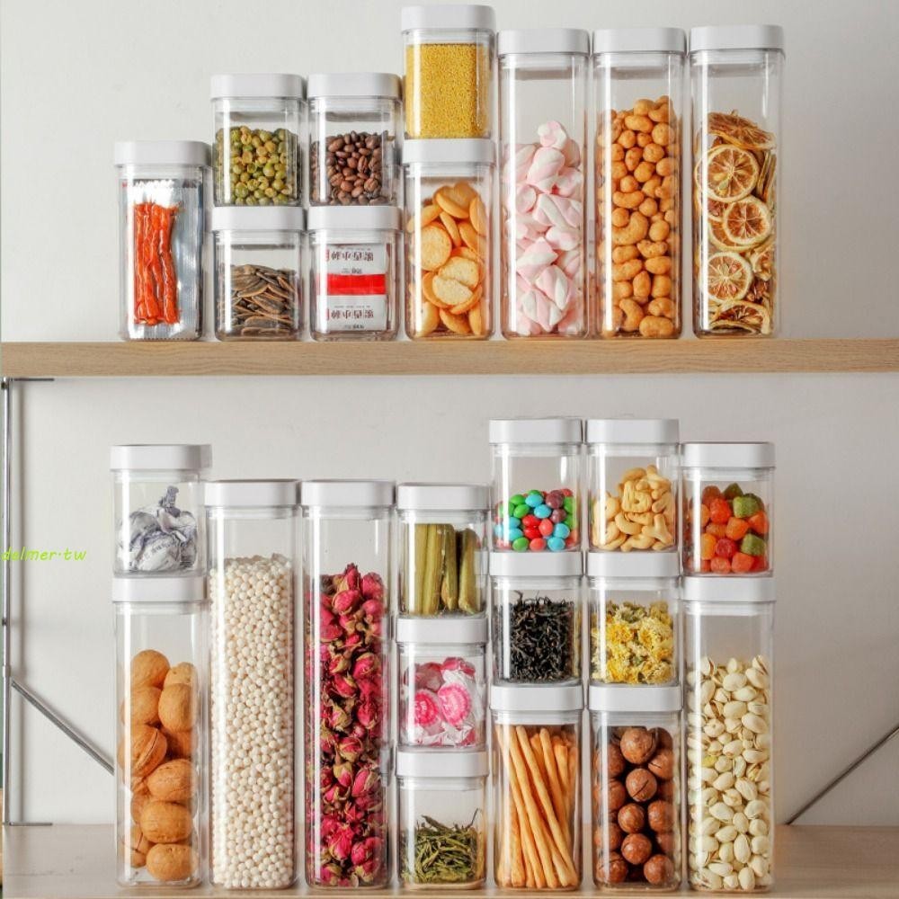 DELMER食物儲存盒,塑料透明乾食品盒,多功能大容量密封防潮冰箱StorageTank用於廚房
