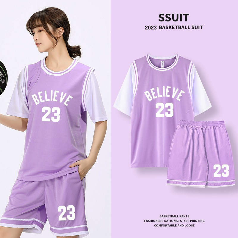短袖假兩件籃球衣服籃球服夏季女套裝學生運動背心訂製比賽服訓練