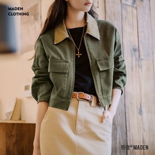 馬登巴恩風撞色帆布獵裝夾克美式工裝外套全棉復古翻領上衣春季女