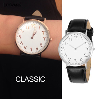 洛陽牡丹 個性阿拉伯數字手錶日內瓦皮帶手錶時尚超薄兩針男女士石英錶