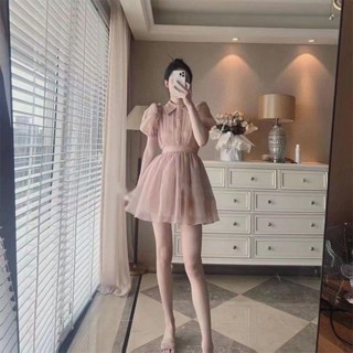 63QD ؄♡【粉色迷人】法式洋裝 泡泡袖洋裝 粉色洋裝 法式收腰設計感甜美泡泡袖洋裝夏季溫柔洋裝