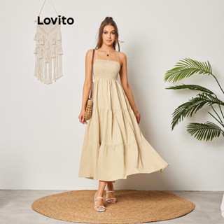 Lovito 女款休閒素色縮褶疊層洋裝 LBL08392