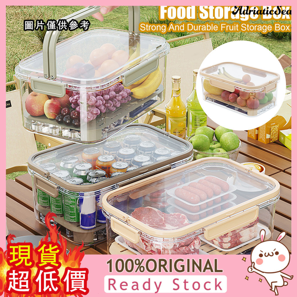 [涵涵居家] 食品級手提保鮮盒塑膠手提戶外野餐盒大長方形冰箱收納密封盒冷藏