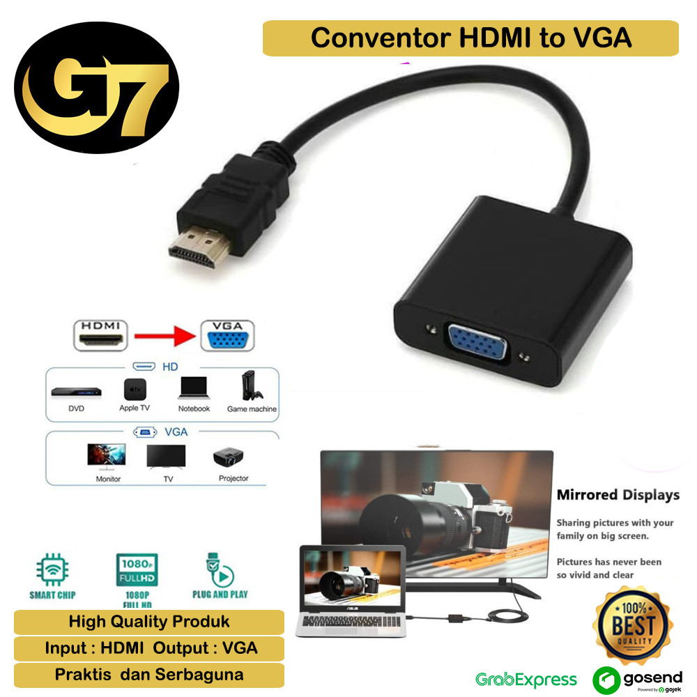 轉換器 HDMI 公頭轉 VGA 母頭連接器電纜適配器電視顯示器屏幕投影儀即插即用全高清