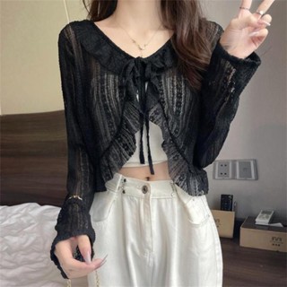 現貨速發！【Ready Stock】蕾絲外搭小外套女薄款披肩夏季搭配吊帶裙的小外套罩衫長袖防曬上衣