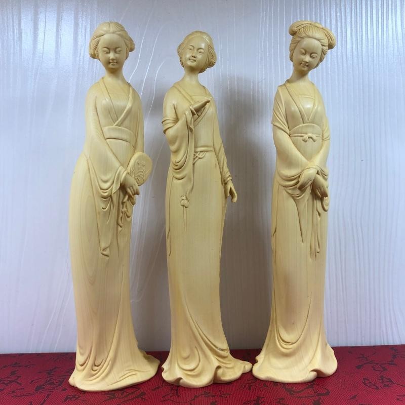 黃楊木雕刻古風現代美女江南仕女人物擺件家居客廳桌面裝飾工藝品