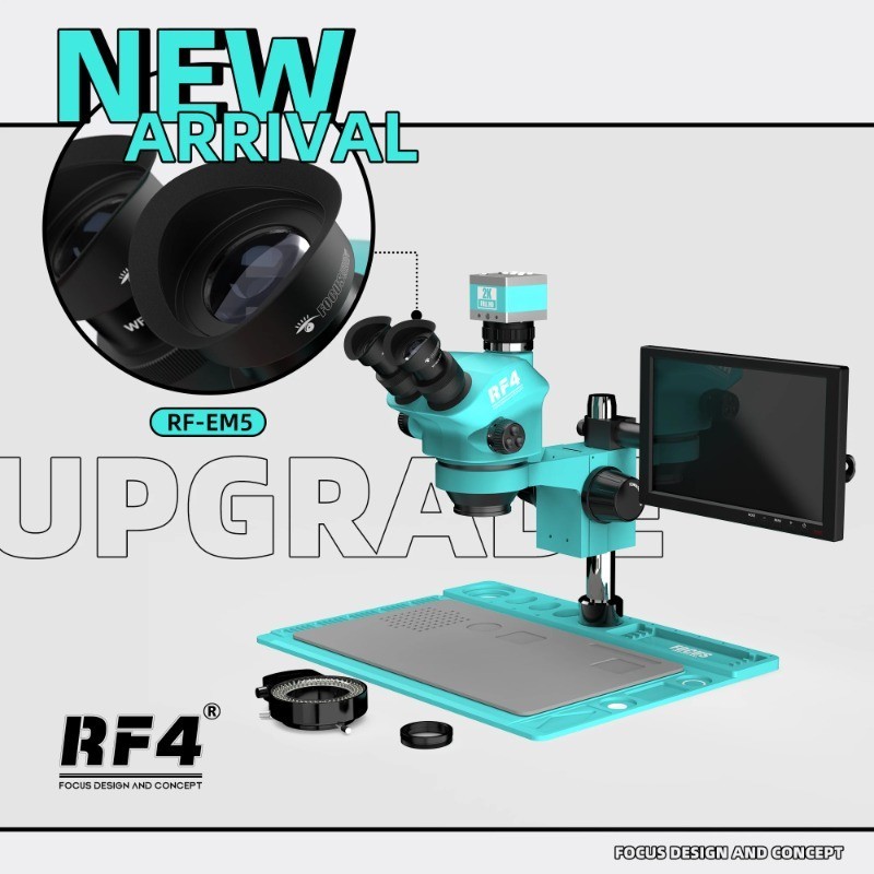 Rf4 HDMI 1080P 2K 攝像機 10 英寸高清監視器 7X-50X 放大同步變焦三目顯微鏡 RF7050TV