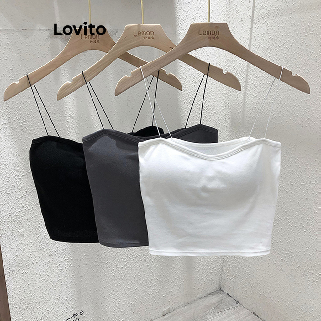 Lovito 女士休閒純色露肩背心 LNE35146 (灰色/白色/黑色)