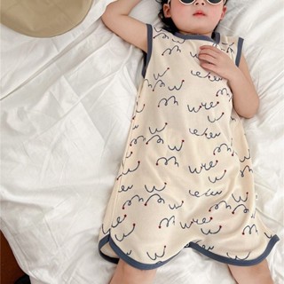 兒童連身睡衣夏季寶寶背心式睡袋男童空調服冰絲薄款中兒童家居服
