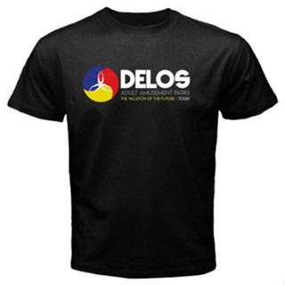【時尚風格 O 領】Delos Amusement Park Logo 男式黑色 T 恤尺碼 XS 至 3XL