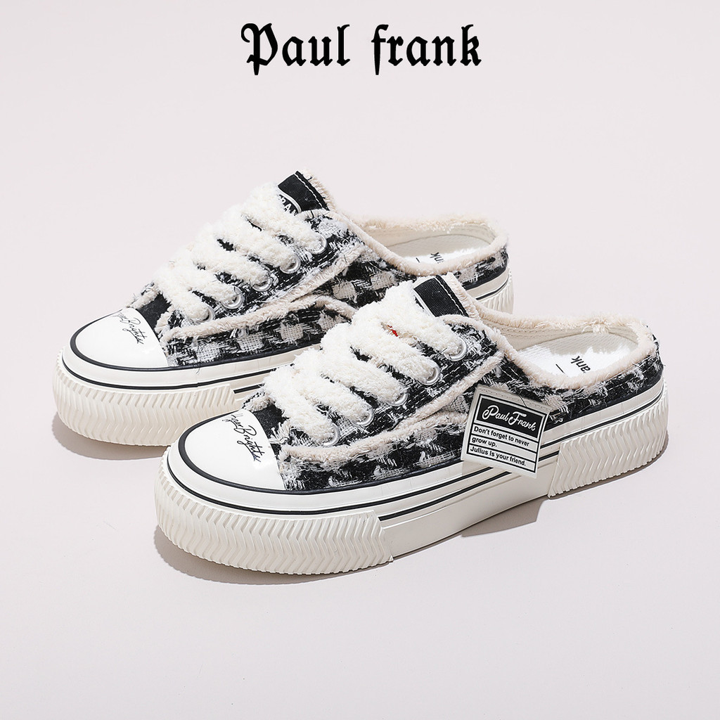 【當天出貨】paul frank/大嘴猴夏季半拖帆布鞋透氣女鞋懶人一腳蹬休閒板鞋子