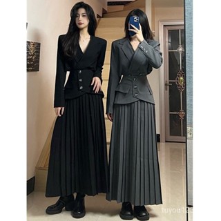 韓版休閒氣質西裝外套夏新款洋氣顯瘦百褶半身裙子兩件套女裝潮