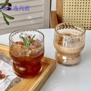 熱賣 玻璃罐 玻璃杯 收納罐【易拍上鏡】小眾ins風胖嘟嘟冰美式咖啡盃牛奶拿鐵玻璃盃設計感中古飲料盃子