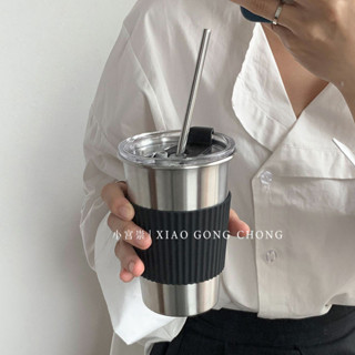 TATA Ins風304不鏽鋼杯管簡約帶蓋隨手杯防摔隨行杯咖啡杯 男女便攜水杯