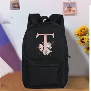 粉色花朵字母背包女士旅行包包書包背包包