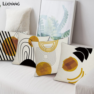洛陽牡丹 歐美抽象簡約線條亞麻抱枕套 棕色沙發靠枕家居用品