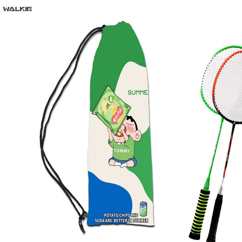 Walkie 日本動漫卡通塗鴉便攜羽毛球拍包網球拍保護抽繩包時尚絲絨收納包包戶外運動配件