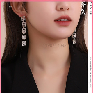 韓版方形貓眼石耳飾 銀針微鑲鋯石耳墜飾品 時尚
