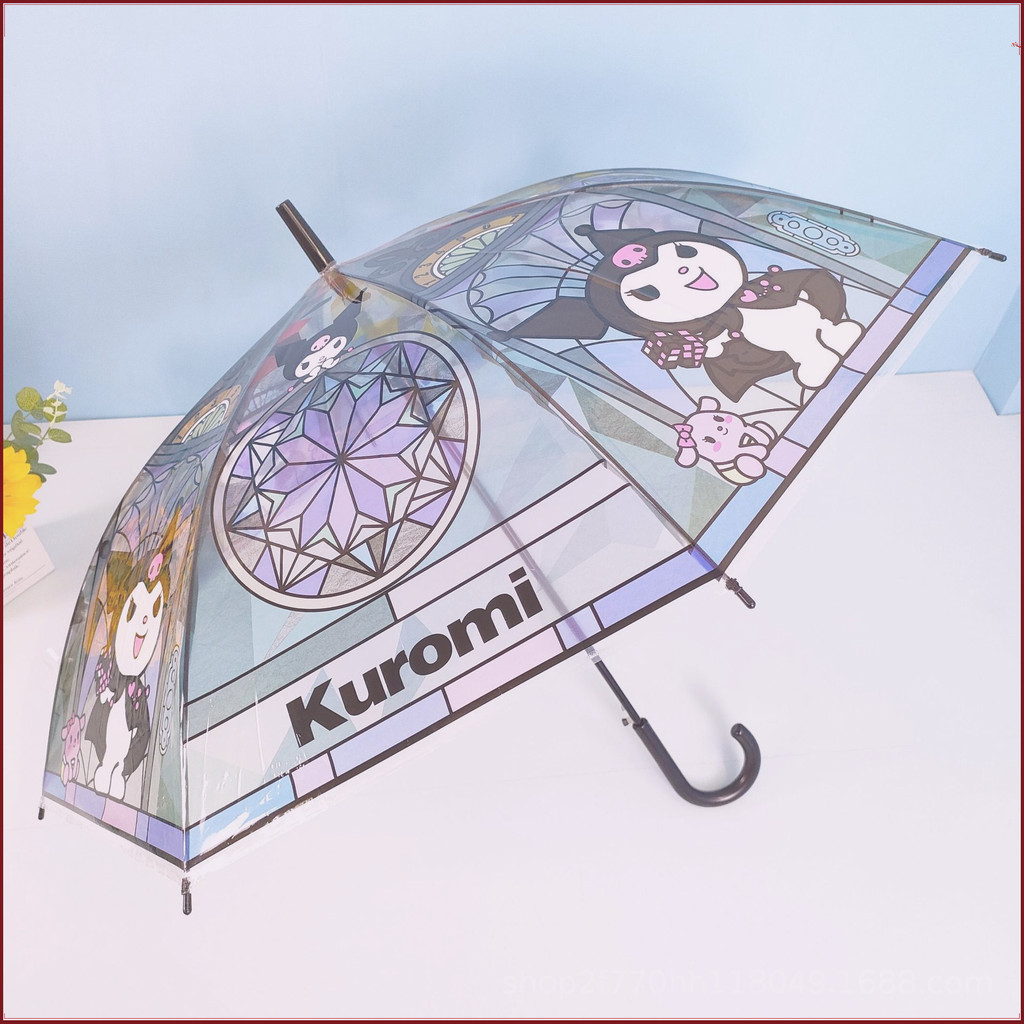 新款現貨 自動卡通透明傘 兒童雨傘 三麗鷗庫洛米美樂蒂玻璃彩繪學生長柄雨傘