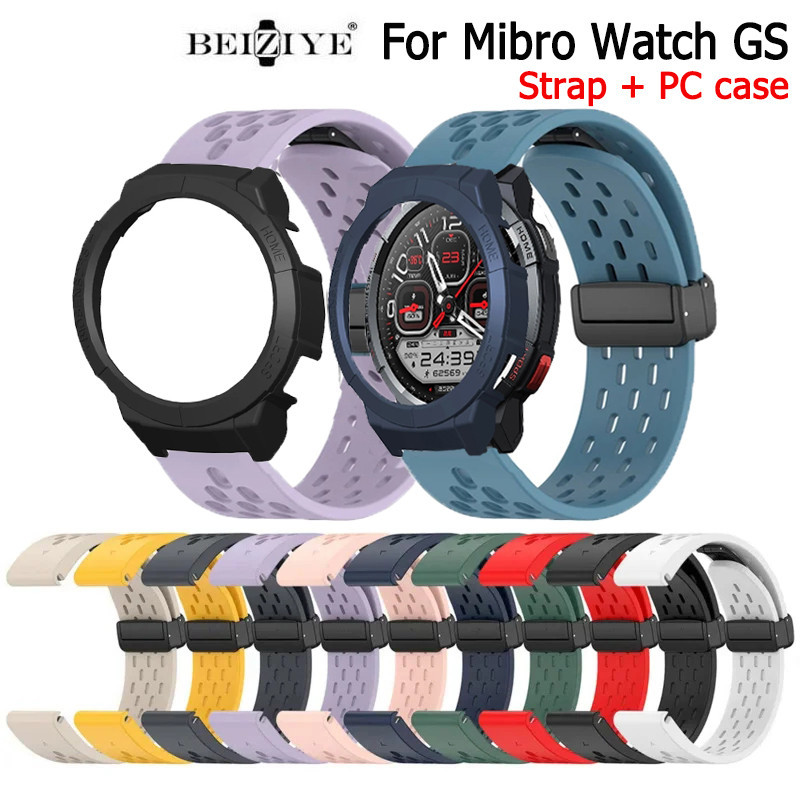 錶殼+錶帶適用於 Mibro 手錶 GS 矽膠磁帶硬 PC 錶殼保險槓配件