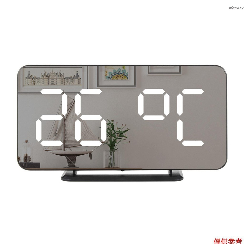 數字鬧鐘 LED 鏡子電子時鐘帶溫度顯示雙鬧鐘貪睡 12/24 小時開關 3 個可調節亮度桌面和掛鐘,適用於臥室客廳辦公