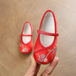 時尚漢服鞋兒童女孩紅花布鞋老傳統北京繡花鞋